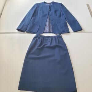 Vintage Pendleton Skirt Suit Set Womens 8 Blue Wool Made in USA Two Piece 90s